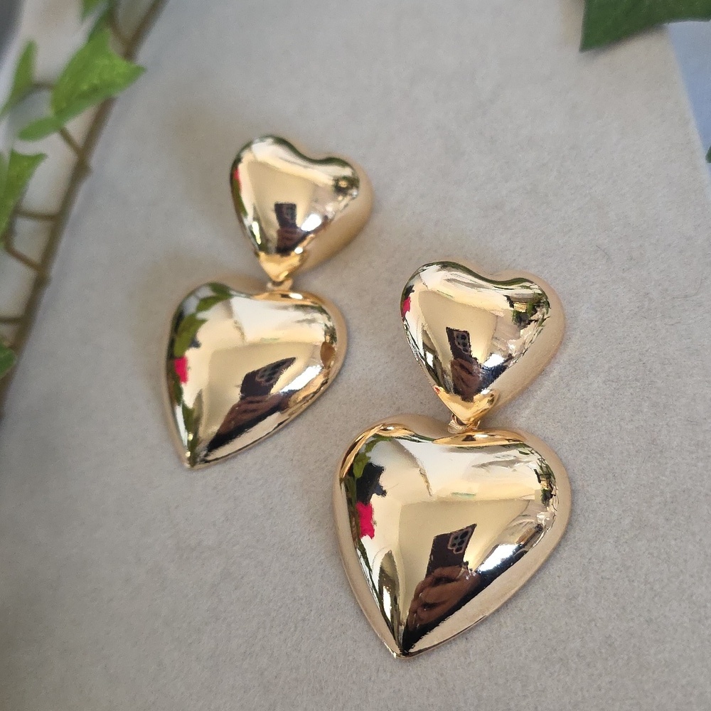 Gold Filled Statement Heart Drop Earrings